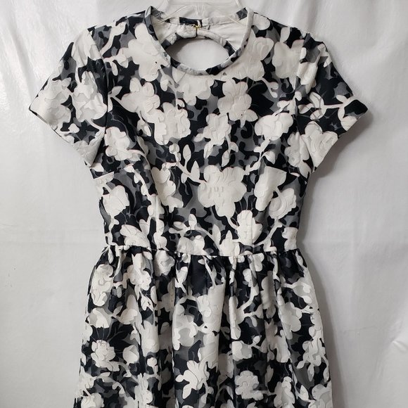 Kate Spade Jacquard Party Dress 4 Floral Keyhole POCKETS Fit Flare Black Pink - Picture 12 of 14